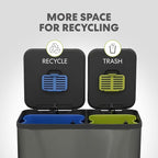 70 Liter / 18.5 Gallon Rectangular Hands-Free Dual Compartment Recycling Kitchen Step Trash Can with Soft-Close Single Lid, Stainless Steel (40L x 30L Capacity) Elegant Black Finish
