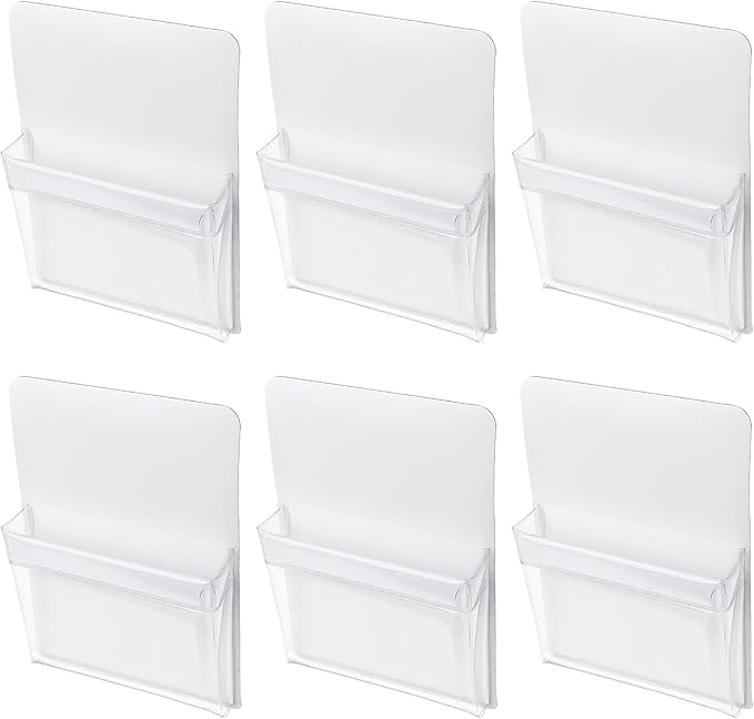 DORMIYA 6 Pcs PVC with Strong Attachment Force Pen Marker Holders, 4.7x6.5 in Clear with Strong Attachment Force Pocket Pouch for Whiteboard, Versatile Use for Pen Stationery and Locker Accessories