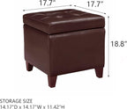 Homebeez Tufted Faux Leather Storage Ottoman Square Cube Foot Rest Stool with Flip Top (Brown)