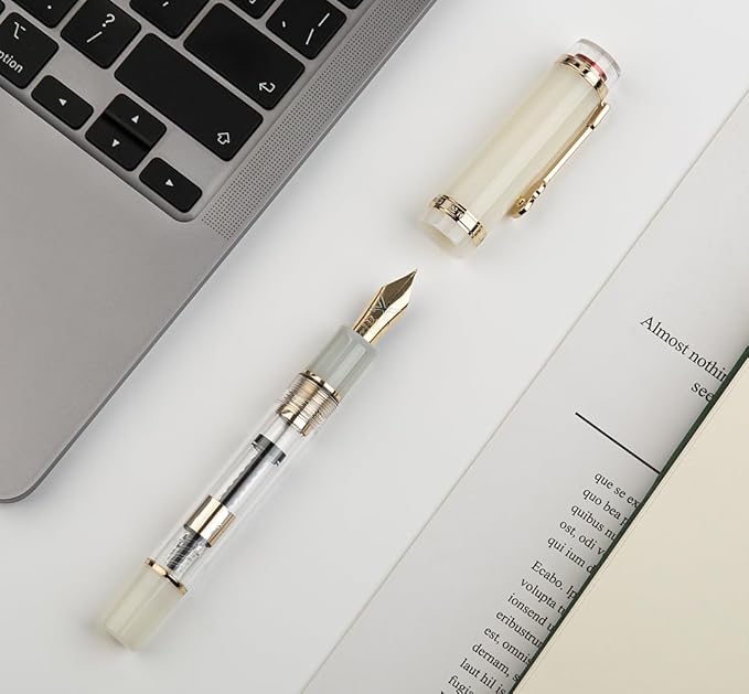 JINHAO 1935 Fountain Pen TIANDAO Series #8 Nib Ink Pen with Guitar-Shaped Clip and Ink Converter (M Nib 0.7mm, Ivory White)