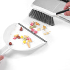 NACENA Mini Broom and Dustpan Set, Small Dust Pan and Brush Set with Handle Dustpan Teeth for Cleaning Hair Suitable for Office Desks Drawers Sofas Outdoor Camping, White & Gray