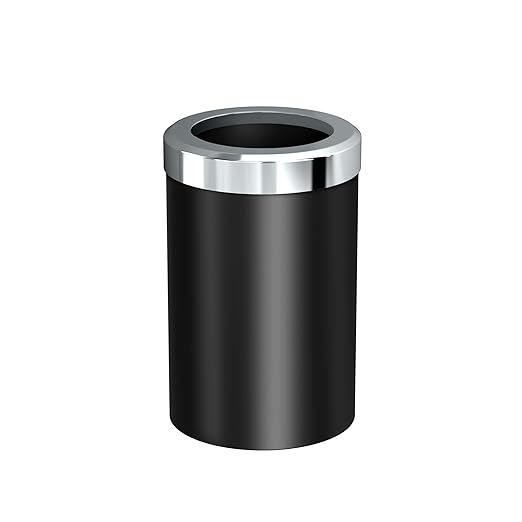 Gatco Modern Round Wastebasket, Matte Black and Chrome Combo - Stainless Steel Trash Can with Removable Lid, Leakproof, 3 Gallon Capacity for Bathroom, Bedroom, Kitchen, or Office