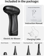 PureWellness Compressed Air Duster Can, Cordless Air Blower, Rechargeable Electric Duster & 3 Nozzles for Keyboard, PC, Home Cleaning, Portable Cleaning Kit, Black
