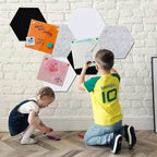 Vuzvuv 6 Pcs Hexagon Bulletin Board with 50 Pushpins & Sticky Note Adhesive Cork Board for Wall，Felt Pin Board for School，Office Decor（Black White Grey）