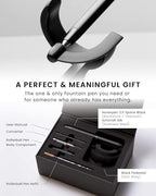 novium Hoverpen Future - Luxury Fountain Pen & Rollerball Pen All-In Gift Box, Schmidt Nib (Fine), Converter, Extra Refill, Aerospace Metal, Best Pen Gift Set for Men & Women (Deep Black)