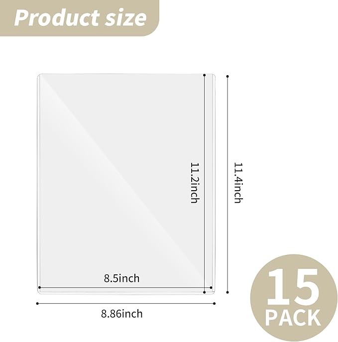 souG 15 Pack 8.5" x 11" Rigid Print Protectors, Clear Waterproof Hard Plastic Page Sheet Protectors, Paper Sleeves Photo Plastics Sleeves Hard Plastic Document Holder Birth Certificate Protector