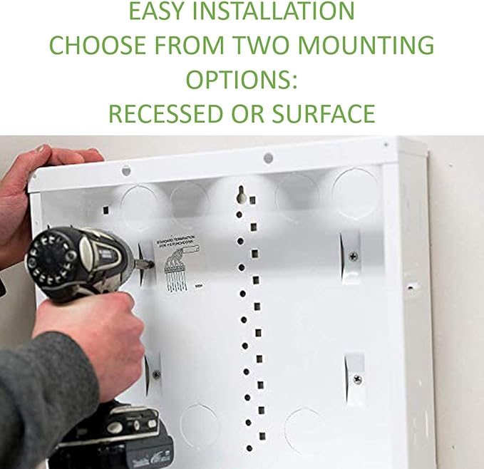On-Q 20" Structured Media Enclosure with Hinged Cover Lock, Glossy White, Surface or Flush Mount