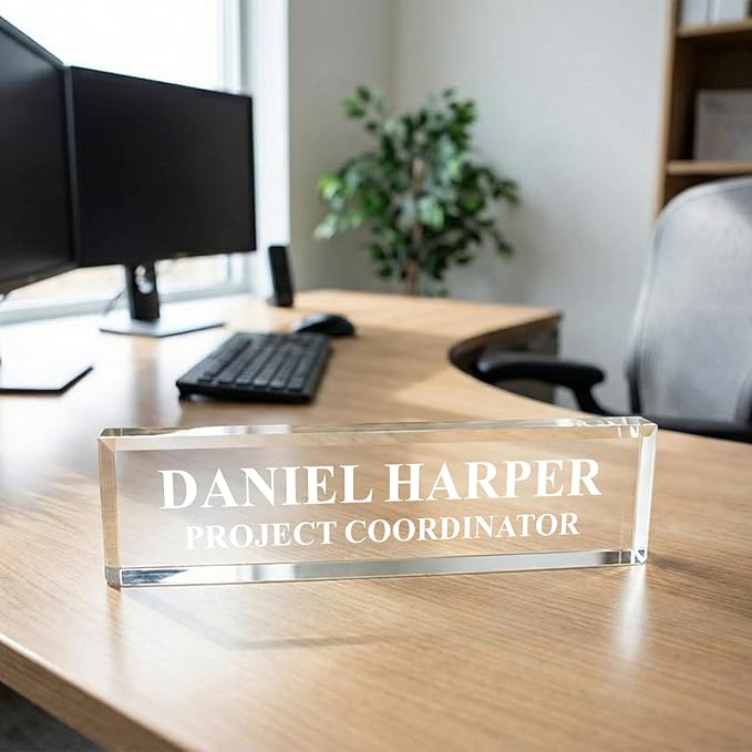 SignsByLITA Personalized Acrylic Desk Name Plate 2" x 10" - Office Desk Accessories Décor