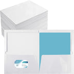 Yeaqee 125 Pack 2 Pockets Glossy Laminated Paper Folder First Day of School Presentation Folder Letter Size Two Pocket File Portfolio Holder Back to School Items Bulk for Teacher Office (White)