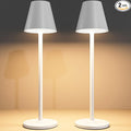 Timjorman 2-Pack Cordless Table Lamps - 4000mAh Rechargeable Battery Operated Desk Lamp, 3-Level Dimmable LED Night Light for Bedroom, Dining, Restaurant - Metal Design (White 2-Pack)