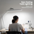 Neatfi XL 2,200 Lumens LED Desk Lamp with Clamp, 24W Bright Architect Task Lamp, 20 Inches Dimmable Computer Light, Adjustable Desk Light for Home, Office, Crafts, Nails & Hobbies (Non-CCT, White)