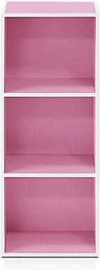 Furinno LUDER Book Shelf, 3-Cube Bookshelf, Bookcase with Open Shelves, 9.3 x 12 x 31.5, for Living Room, Bedroom, Home Office, White/Pink