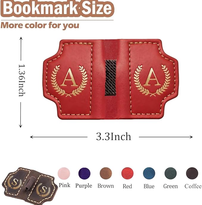Personalized Mark Bookmark with Pen Holder, Leather Magnetic Book Marker 26 Letters,Custom Initials Page Marks, Gifts for Book Lovers Readers Men Women (Green, M)