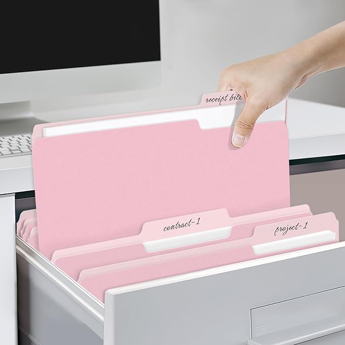 SUNEE File Folders, 36 Pack Manilla Folders 8.5 x 11, Colored File Folders Home Office School Supplies for Documents Files Paper, Pink
