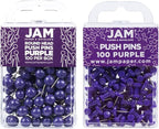 JAM PAPER Colorful Push Pins - Flat & Round Head Thumb Tack Combo Set - Purple Pushpins - 200/Pack