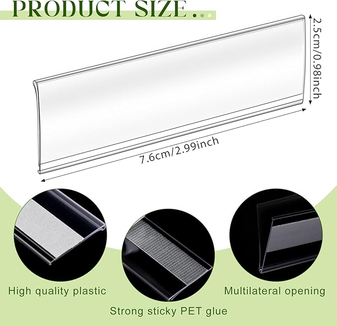 72 Pieces Clear Plastic Adhesive Shelf Tag & Price Label Holders for Supermarket, School, Library, Mailbox & Storage Bins(3 x 1 Inch)
