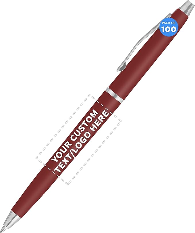 DISCOUNT PROMOS Custom Langham Ballpoint Pens Set of 100, Personalized Bulk Pack - Black Ink, Great for Office, School, Business, Tradeshows - Burgundy