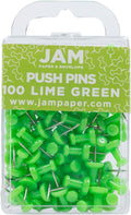 JAM PAPER Colorful Push Pins - Lime Green Pushpins - 100/Pack