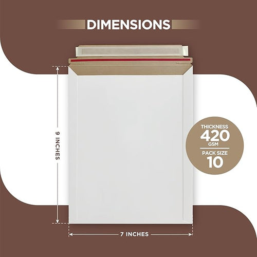 10 Pack 7x9 inches Rigid Mailers – Self-Seal White Cardboard Envelopes – Heavy-Duty Mailing Supplies for Documents, Photos, Magazines, and Literature
