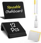 12 Pack Mini Chalkboard Signs for Food, 4”x3” Small Reusable Chalk Board Signs w/Spray Bottle, Food Labels for Party Buffet, Table Signs for Wedding, Name Tags, Bakery