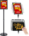 RedChili Floor Standing Sign Holder Stand for 8.5x11 Inches Poster or Chalk Board, Pedestal Sign Holder with Snap Open Frame,360° Rotation,Adjustable Post Height Outdoor Indoor Standing Display Sign Holders for Advertising (Black, Sharp Corner)