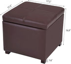 Asense 17 Inch Storage Ottoman Foot Rest,Square Faux Leather Foot Stool,Small Ottoman with Storage,Padded Seat for Entryway,Living Room,Bedroom,Couch,Under Desk,Brown
