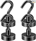 DIYMAG Black Magnetic Hooks, 85 LB Heavy Duty Strong Magnets with Hook, Rare Earth Neodymium Magnet Magnetics for Cabins Cruise Ship Essentials 4 Packs
