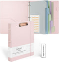 Ospelelf 3 Ring Binder with Clipboard 1 Inch Leather Binder for Letter Size (8.5" x 11"), Clipboard Binder with 5 Tab Dividers for School, Office, Pink