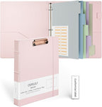 Ospelelf 3 Ring Binder with Clipboard 1 Inch Leather Binder for Letter Size (8.5" x 11"), Clipboard Binder with 5 Tab Dividers for School, Office, Pink
