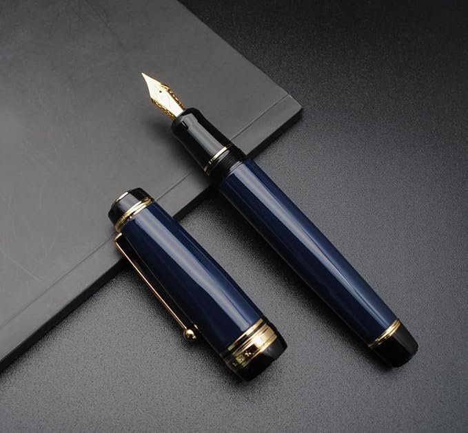 xixixiaozhu Metal Big Fountain Pen Set Medium Nib 0.7mm, Includes Ink Refill Converter, 5 Ink Cartridges & Gift Box (Medium Nib 0.7mm, Dark Blue)