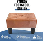 BRIAN & DANY Small Foot Stool, Leather Foot Stools with Legs, Stable Small Footstool for Living Room, Light Brown