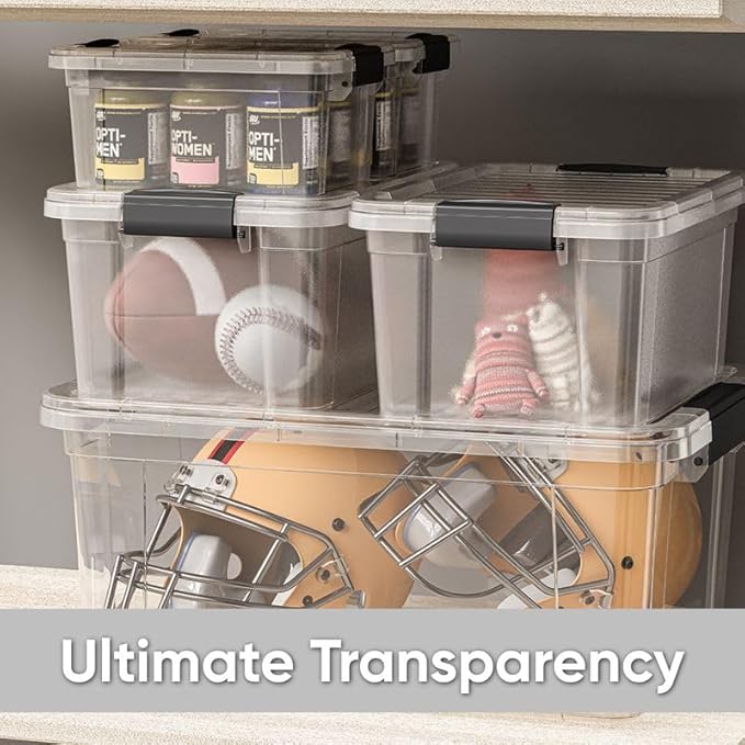 Superio Clear Storage Bins with Lids, Stackable Storage Box with Latches and Handles, Extra Small, 2 Pack 3 Quart