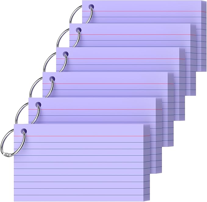 Ciphyfee Index Cards 3x5 Inch With Ring, 300 Count, Ruled Purple Index Card, 180GSM Flash Cards College Ruled for Students, Teachers, Study Note Card for Office, Home, School, Office