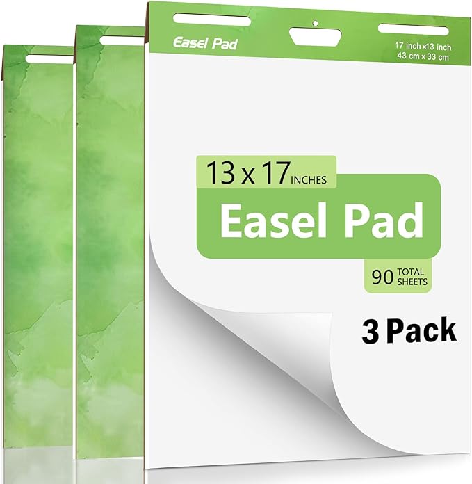 Sticky Easel Pad, Anchor Chart Paper, Our Sticky Easel Pads measure 13 x 17 inches, Featuring Self-stick Chart Paper Designed with Exceptional Adhesion Perfect for Teachers, Professionals, and Educators Alike, 30 Sheet/Pad, 3 Pads (1, White)