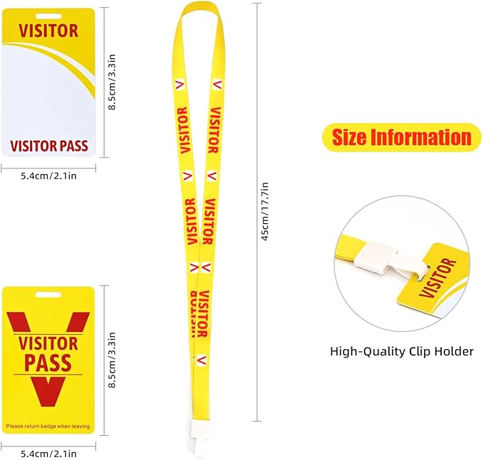 Visitor Badge Lanyards Volunteer Badge Holder with Clips (25 pcs) - Reusable Temporary ID Pass for Office, School, Events PVC Plastic Security Cards for Exhibition Guest by OSTENBIG (Yellow)