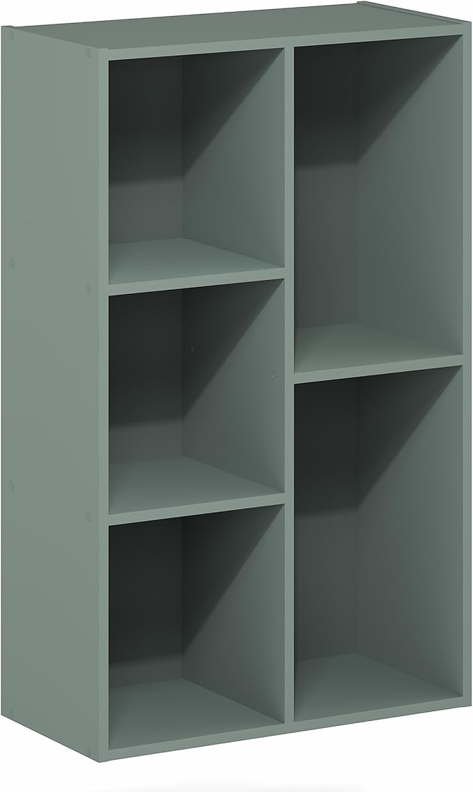 Furinno LUDER Book Shelf, 5-Cube Bookshelf, Reversible Bookcase, 9.4" x 19.5" x 31.5", for Living Room, Bedroom, Home Office, Sage Green