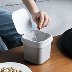 SILJIATING Mini Desktop Trash Can with Trash Bags, Small Countertop Waste Bin with Lid for Office, Skincare & Makeup Table, Tiny Aesthetic Garbage Bin for Bedside Gray(1pc)