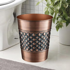 Monarch Abode Metal Bathroom Trash Can – Waste Basket for Bedroom, Office Desk, & Dorm, Handcrafted Geo Embossed, Durable Decorative Antique Copper Small Trash Can Bathroom Garbage Bin Wastebasket