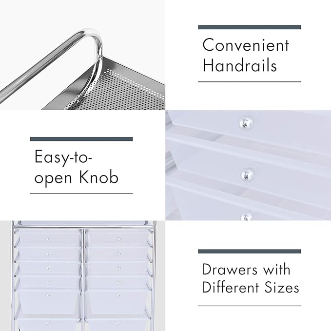 Happygrill 12-Drawer Rolling Storage Cart, Multipurpose Storage Cart W/Lockable Wheels, 2 Sizes Plastic Drawers & Metal Shelf, Mobile Utility Cart for Home Office School