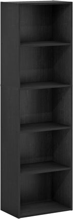 Furinno LUDER Book Shelf, 5-Cube Bookshelf, Bookcase with Open Shelf, 9.4 x 15.8 x 52, for Living Room, Bedroom, Home Office, Blackwood