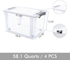 Citylife 58.1 QT Plastic Storage Bins with Latching Lids Stackable Storage Containers for Organizing Large Clear Storage Box for Garage, Closet, Kitchen, 4 Packs