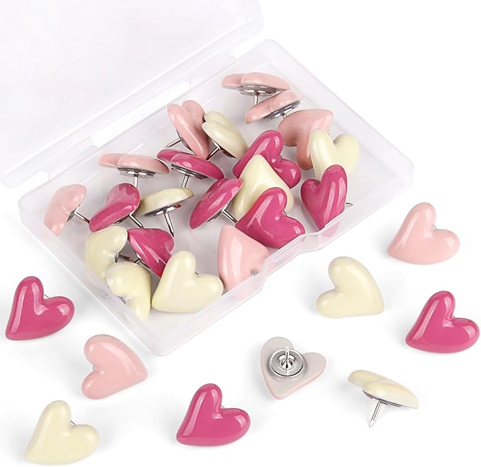 30pcs Heart Push Pins, Decorative Push Pin Pink Cute for Bulletin Fun Push Pins Thumb Tacks Decorative for Photo Wall, Feature Wall,Map, Bulletin Board, Office or Home