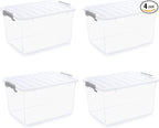 Citylife 44.4 QT Plastic Storage Bins with Latching Lids Stackable Storage Containers for Organizing Large Clear Storage Box for Garage, Closet, Kitchen, 4 Packs