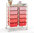 GLACER 10 Drawer Rolling Cart, Storage Cart with Lockable Whieels & Metal Frame, Trolley for Art Craft Oganizer, Mobile Utility Cart for Office, School, Classroom, Kitchen (Pink Gradient)