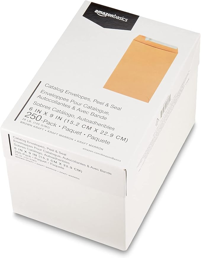 Amazon Basics Catalog Mailing Envelopes, Peel and Seal, 6x9 Inch, Brown Kraft, 250-Pack
