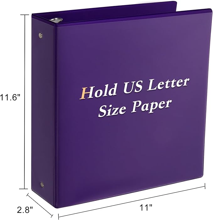 CIXILDTS 2-inch Round Ring Binder, Durable 2" 3 Ring Binder Fit Letter Size Paper, Purple, 6-Pack