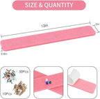Vuzvuv 8 pcs Bulletin Board Bar Strips with 50 Pushpins & 10 Wooden Clip pins，Self Adhesive Cork Board for Wall，Felt Pin Board for School，Office Decor(Pink)
