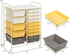 LDAILY 15 Drawer Rolling Storage Cart, Rolling Cart with Drawers for Classroom, Art Supply Craft Organizer on Wheel with Metal Frame & Handles for Home Office School
