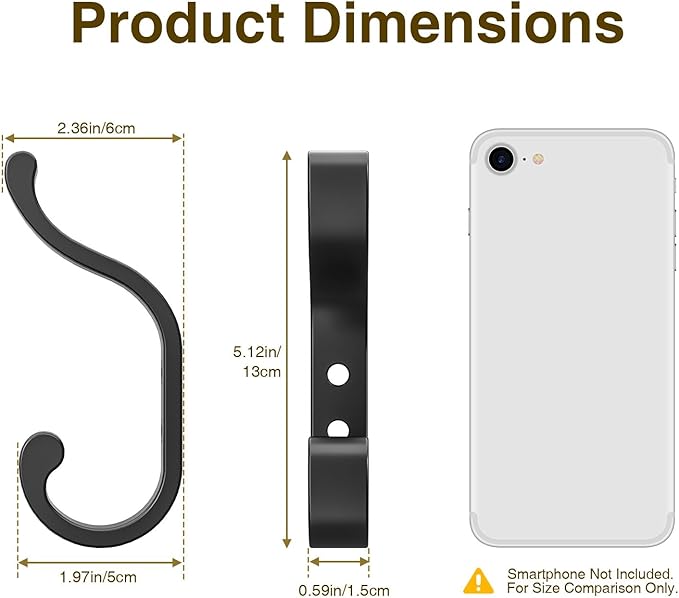 bussdis Coat Hooks Wall Mount for Hanging, Heavy Duty Backpack Hooks for Wall, Hold up to 30 lbs, Large Hanger Hooks for Towels, Purses, Clothes, Mudroom, Bathroom, Door, Black, 4 Pack