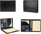 Geslun Vegan Leather 3 Ring Binder, 8.5 x 11 Letter Size Folio with Pen Holder, Soft Notebook Portfolio Cover, Slim Notepad Padfolio Thin File Organizer for Work Executive Meeting, Black